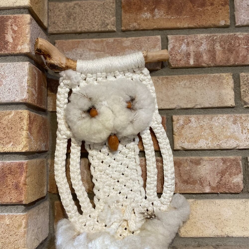 Vintage Handcrafted Macrame Owl Wall Hanging Driftwood Art 70s Boho - Picture 4 of 6